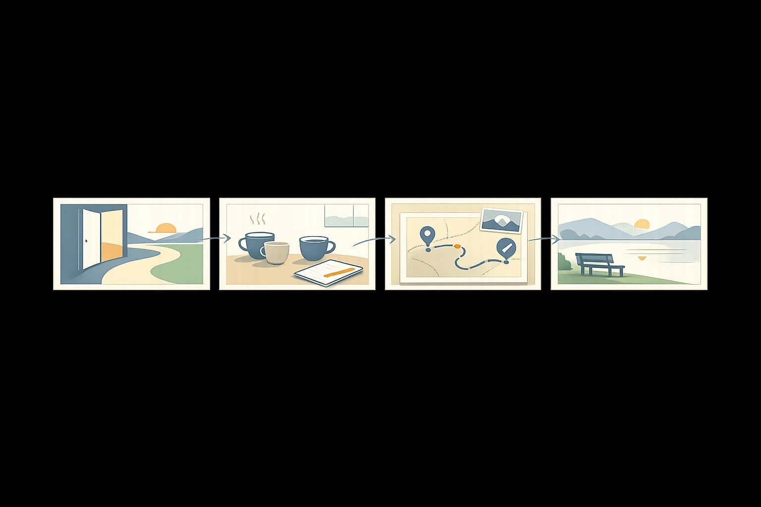 Storyboard panels sequencing a future customer or service experience